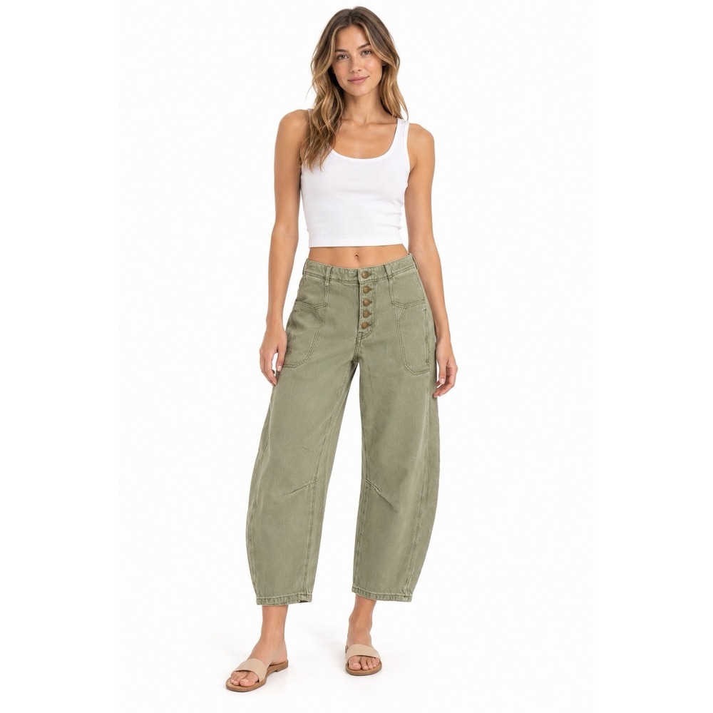 Free People We The Free Osaka Barrel Jeans Womens 24 Sage Green Cropped